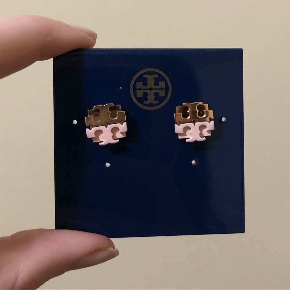 Tory Burch dipped logo stud earrings, Gold/Pink